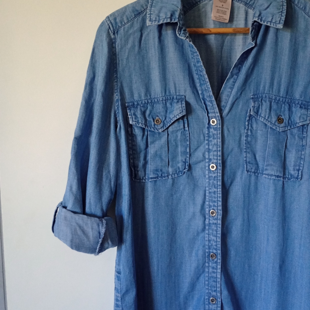 Philosophy Chambray Button-Up Shirt Dress With Pockets Size Small - Picture 3 of 13